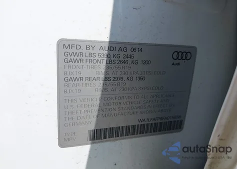 2015 Audi Q5 2.0T Premium z USA, uszkodzony, nr VIN WA1LFAFP8FA015638